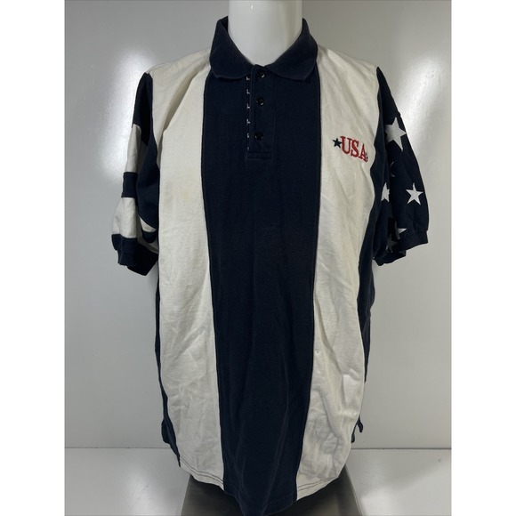 Time AM Other - Vintage Time A.M Patriotic USA Polo Collared Short Sleeve Shirt Mens SZ XL‎